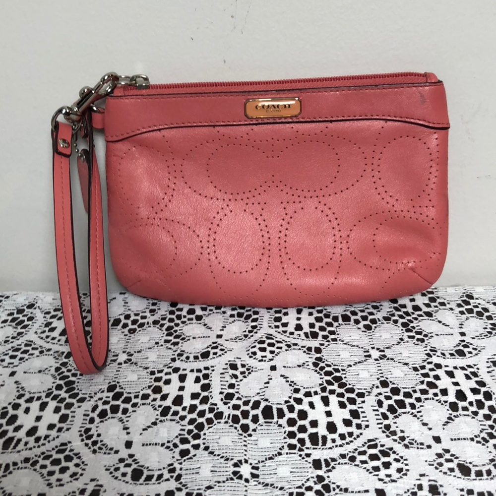 Coach Leather Peach Colored Wristlet Small Defects